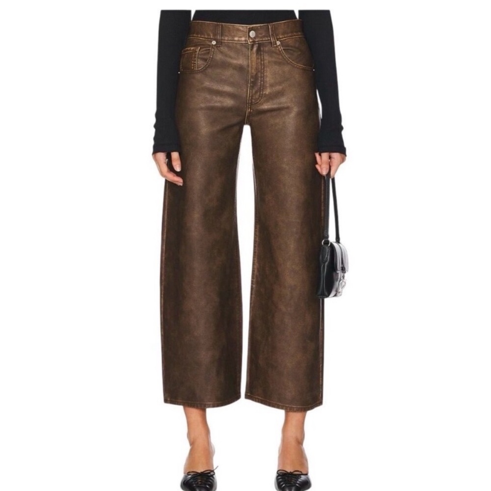 Free People Misha high rise wide barrel vegan leather brown 26
